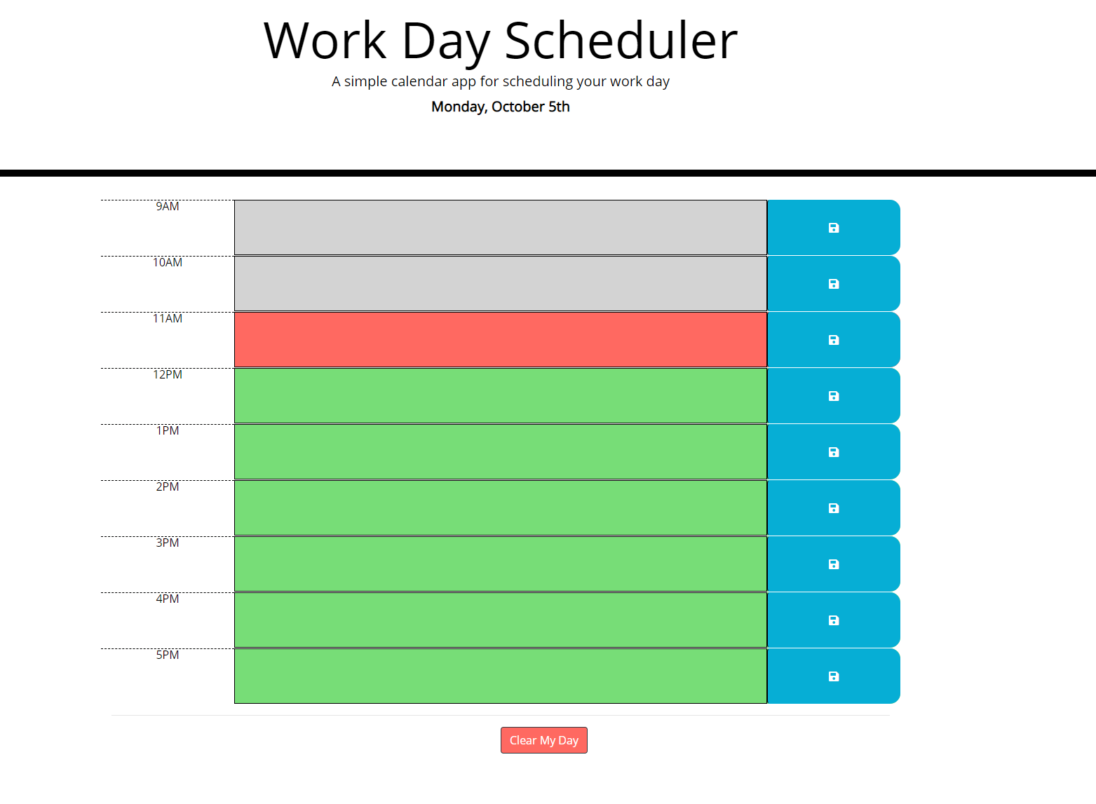 Work Day Scheduler